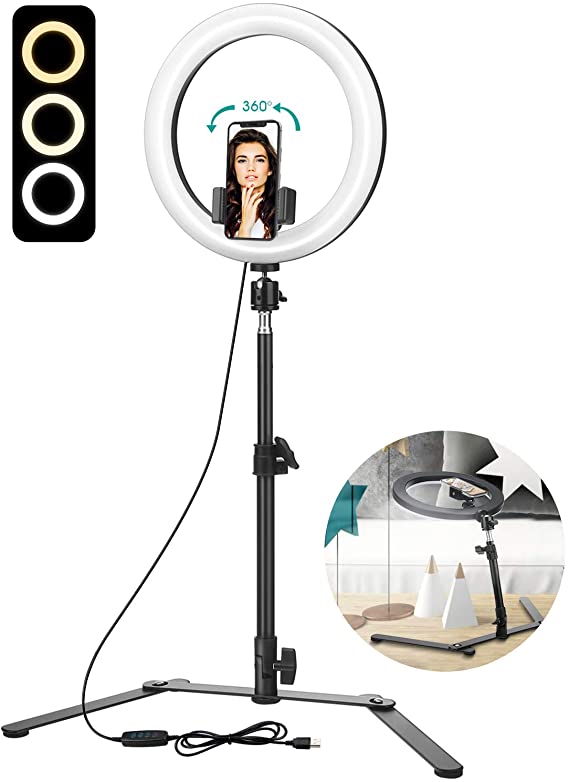 ELEGIANT 10" Selfie Ring Light with Tripod Stand & Cell Phone Holder for Live Stream/Makeup, LED Ring Light with 3 Light Modes for YouTube TikTok Photography Video Compatible with iPhone Android