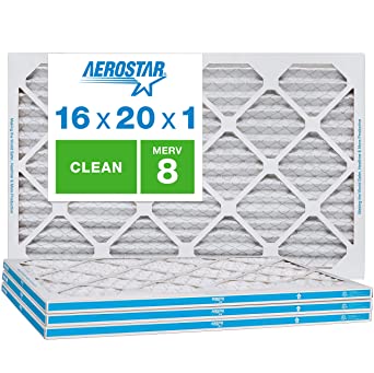 Aerostar Clean House 16x20x1 MERV 8 Pleated Air Filter, Made in The USA, (Actual Size: 15 3/4"x19 3/4"x3/4"), 4-Pack