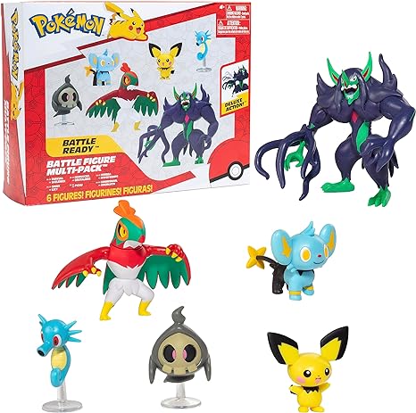 Pokémon Battle Ready Figure Set with Deluxe Action Grimmsnarl, 6 Pieces - Includes Pichu, Duskull, Shinx, Hawlucha, Horsea & Grimmsnarl - Officially Licensed - Gift for Kids, Boys & Girls