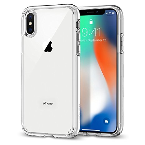 iPhone X Case, iPhone 10 Case, Spigen® [Ultra Hybrid] Transparent Clear iPhone X Case Cover with Air Cushion Technology and Hybrid Drop Protection for iPhone 10 (2017) - Crystal Clear - 057CS22127