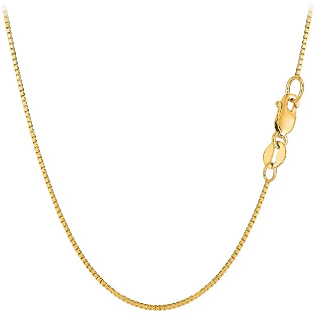 14K SOLID Yellow OR White Or Rose/Pink Gold 0.80mm Shiny Classic Mirror Box Chain with Lobster-Claw Clasp (13", 16", 17", 18", 20", 22" 24" or 30 inch)