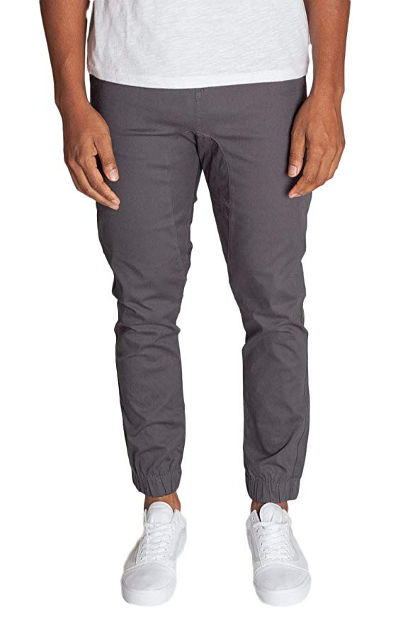KDNK Men's Jogger Fit Stretch Twill Elastic Waist and Leg Drop Crotch Pants (36, Charcoal)