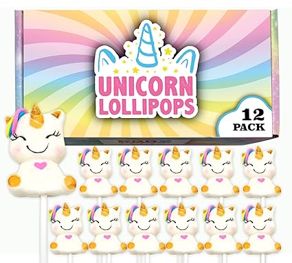 Unicorn Candy Lollipops - 12 Suckers Individually Wrapped - Great for Unicorn Party Favors - Cute Baby Shower Favors for Girls - Candy Buffet - Unicorn Goodie Bags - Pinata - Birthday Party Favor Candy - Hand Decorated Pops