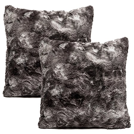 Chanasya Super Soft Fuzzy Faux Fur Cozy Warm Fluffy Dark Gray Fur Throw Pillow Cover Pillow Sham -Charcoal Gray Pillow Sham 18x18 Inches(Pillow Insert Not Included) Waivy Fur Pattern 2-Pack