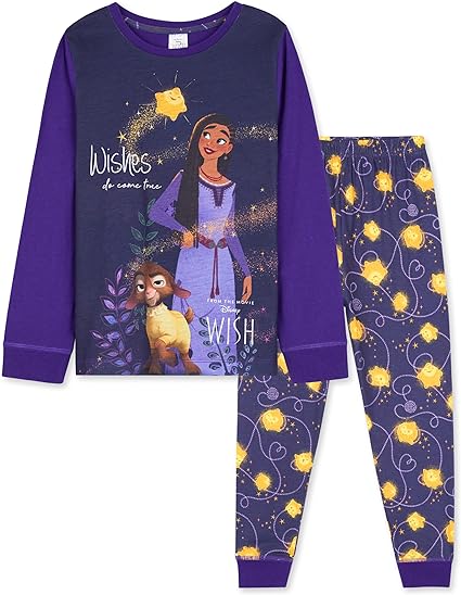 Disney Wish Girls Pyjamas- 2 Piece Long PJs Cosy Breathable Lounge Wear- Gifts for Girls