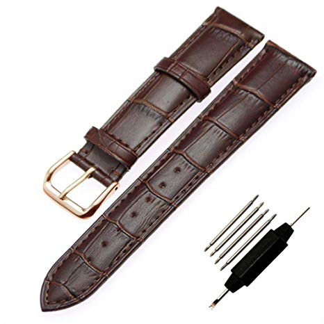 ZLIMSN Watch Bands Replacement Genuine Leather Watchband Black Brown Wristwatch Band for Women Men with Stainless Buckle
