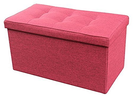 Storage Ottoman Foldable with Square Padded Seat Burgundy (16 x 30 x 16)