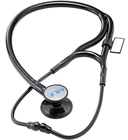 MDF ProCardial ER Premier Cardiology Stainless Steel Dual Head Adult-Pediatric Stethoscope with adult cardiology bell convertible attachment- Free-Parts-for-Life/Lifetime warranty(MDF797DD)(All Black)