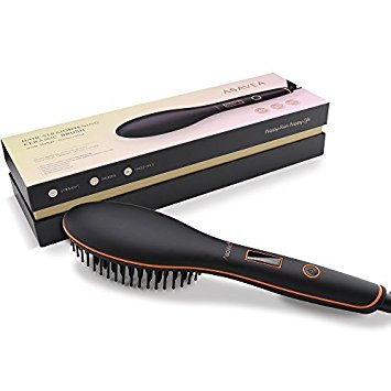 AsaVea Hair Straightener Brush with built in premium anion generator,lighter and smaller, good for using at home or travelling(BLACK)