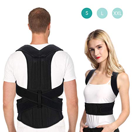 PINCOU Posture Corrector for Women and Men, Full Back Brace Support Neck Pain Relief, Back and Shoulder Orthotic Slouching , Improve Bad Posture Thoracic Kyphosis, Black (S: Waist 30"-- 38")