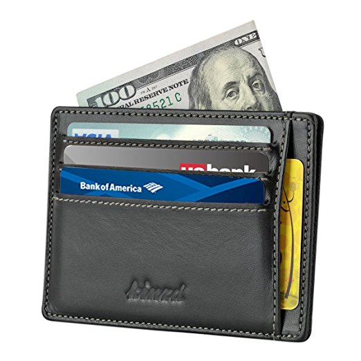 Kinzd Slim RFID Blocking Front Pocket Leather Wallet for Men Mini Card Holder (Black)