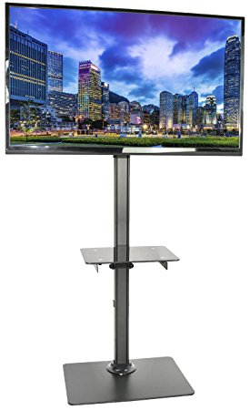 VIVO Black Steel and Glass Shelf TV Presentation Floor Stand LCD LED Plasma Flat Screen Stationary Mount (STAND-TV08)