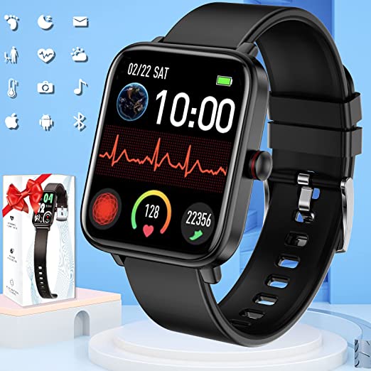 Pradory Smart Watch, Bluetooth Smartwatch with Heart Rate Blood Pressure Monitor, IP67 Waterproof Fitness Watch 1.6" Touch Screen Sports Tracker Watch for for Android iOS Phones Men Women Black