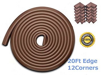 AWESOM 23.3 ft [19.7ft Edge 12 Corners] Safety Edge & Corner Cushion Guards- Premium Childproofing Protection -COFFEE-EXTRA LONG, EXTRA DENSE