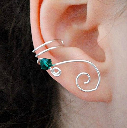 Swarovski Crystal Ear Cuff No Piercing Required Emerald Green
