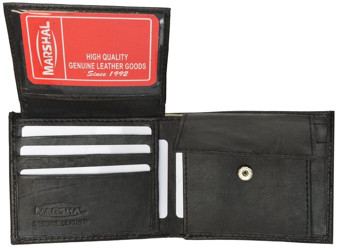 Genuine Lambskin Soft Leather Bifold Credit Card Wallet with Coin Pouch by Marshal