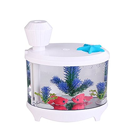 Qooltek 460ml Fish Tank Ultrasonic Cool Mist Humidifier Whisper-quiet Operation with Color Changing LED Lamps USB Powered for Home Room Bedroom Office