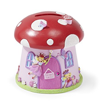 Toadstool 'Fairy House' Kids Girls Money Bank (Pink Glitter Ceramic Piggy Bank for Kids) Lucy Locket