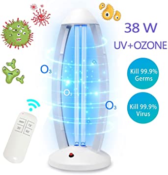 UV Light Sanitizer, UVC Disinfection Lamp, Remote Control Germicidal Lamp Steriliser Light Ultraviolet Ozone Sterilization for Home Kills 99% of Germs Viruses,38W