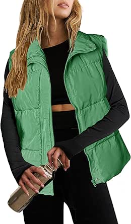 Zeagoo Women Puffer Vest Lightweight Stand Collar Sleeveless Winter Warm Zip Up Padded Outerwear Jackets with Pockets S-XXL