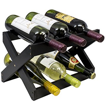 Sorbus Bamboo Foldable Countertop Wine Rack 6-bottles (Black)