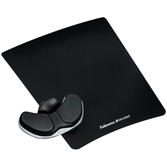 Fellowes Gliding Palm Support with Microban Protection, and Mouse Pad, Foam, Black Leatherette (8037501)