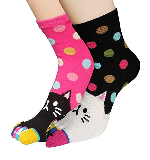 Urban CoCo Women Toe Socks Funky Finger Socks Lucky Cat Toes Socks