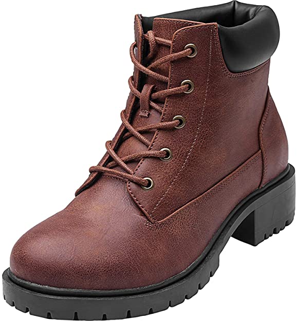 Aukusor Women's Wide Width Combat Boots - Chunky Low Heel Lace up Martin Boots Warm Ankle Booties.