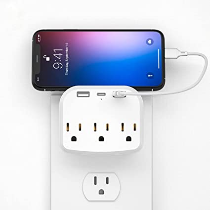 Outlet Multi Plug Extender with 2 USB 1 TypeC, Electrical 3 Outlet Plugs Splitter Wall USB Charger, Multiple Power Outlet Adapter for Home, Office