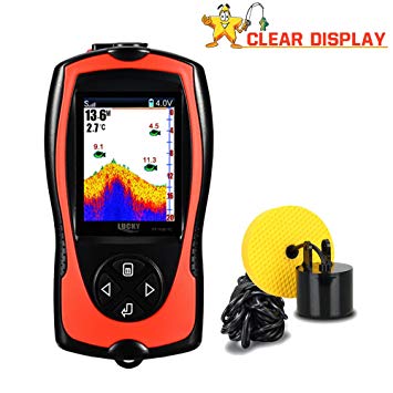 Lucky Portable Fish Finder Wired Sonar Sensor Transducer 328 Feet Water Depth Finder LCD Screen For Kayak Fishing Ice Fishing