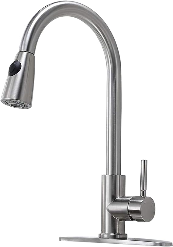 Comllen Kitchen Faucet with Pull Down Sprayers, Brushed Nickel Kitchen Faucets, Modern Pull Out Stainless Steel Kitchen Sink Faucet Single Handle Faucet Swivel Spout with Deck Plate