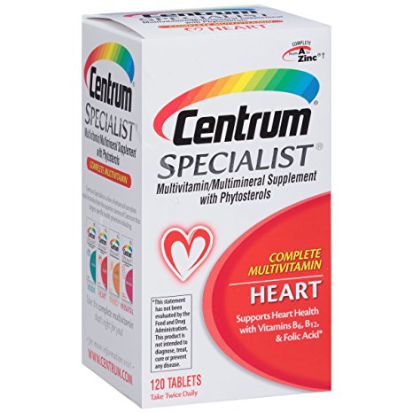 Centrum Specialist Heart (120 Count) Complete Multivitamin / Multimineral Supplement with Phytosterols Tablet, Vitamin D3 and Vitamin B