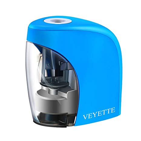 Electric Pencil Sharpener, VEYETTE Portable Electrical Pencil Sharpener for Colored Pencils, Perfect for Kids, Teachers and Artists, Plug & Battery Operated, Blue
