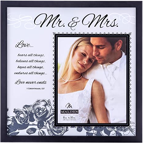 Malden International Designs Wedding Mr. and Mrs. Glass Floater Picture Frame, 8x10/16x16, Black