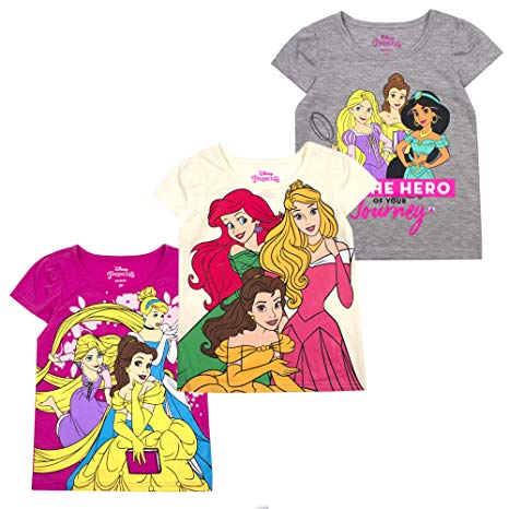 Disney Girls 3-Pack T-Shirts: Wide Variety Includes Minnie, Frozen, Princess, Moana