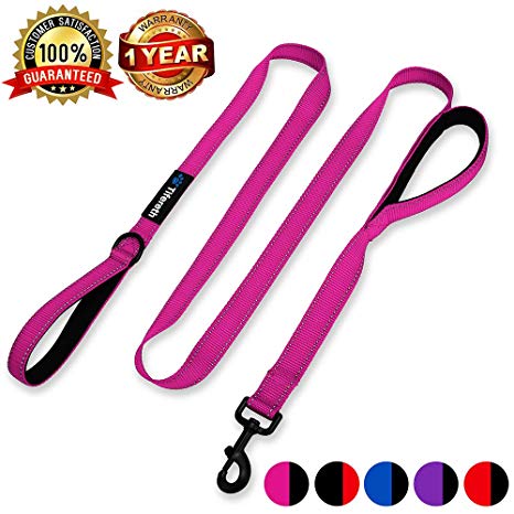 Tifereth Heavy Duty Dog Leash Reflective Nylon Dog Leash 2 Handles Padded Traffic Handle for Extra Control 6 ft Long Perfect for Medium to Large Dogs