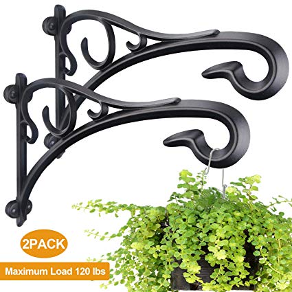 Hand Forged Hanging Plant Bracket,Heavy Duty Artistic Wall Hook (13"/Black) Thicker More Durable Rust-Resistant,for Hanging Bird Feeders,Lanterns,Planters,Outdoor Decoration Hooks,2 Pack