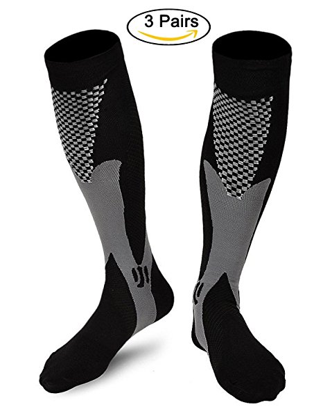 Compression Socks 20-30 mmhg for Men Woman By JVSOLVY Athletic Graduated Compression Sock for Nursing Pregnancy Plantar Fasciitis Traveling (L/XL,3 Pair)