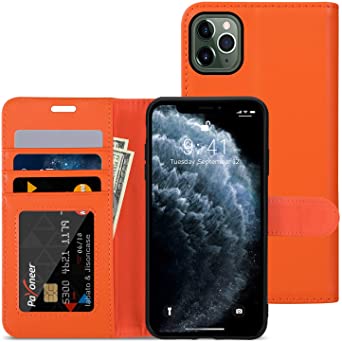 labato iPhone 11 Pro Max Wallet Case, Leather iPhone 11 Pro Max Case with Credit Card Holder Slot Magnetic Closure Shockproof Flip Stand Case Cover for Apple iPhone 11 Pro Max 6.5 inch Orange