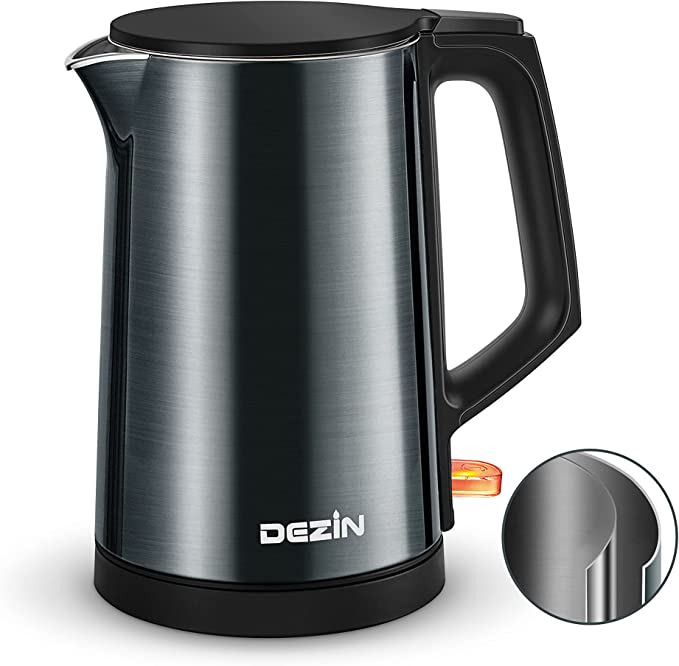 Dezin Electric Kettle, 1L Double Wall Water Kettle with Color Steel Shell, 304 Stainless Steel Electric Tea Kettle With Auto Shut-Off and Fast Boiling, Small Electric Kettle for Travel, Coffee