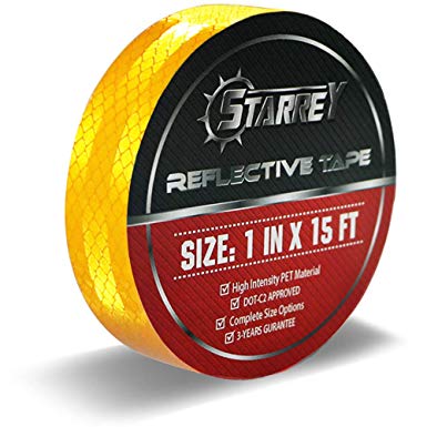 Starrey Reflective Tape 1 inch Wide 15 FT Long DOT-C2 High Intensity Yellow - 1 inch Trailer Reflector Safety Conspicuity Tape for Vehicles Trucks Bikes Cargos Helmets …