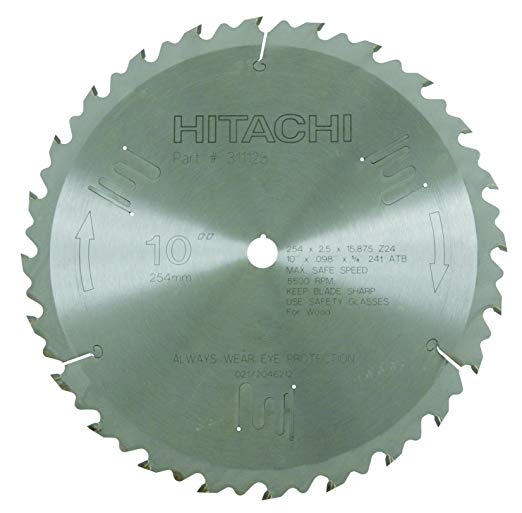 Hitachi 311128 24-Teeth Tungsten Carbide Tipped 10-Inch ATB 5/8-Inch Arbor Finish Ripping Table Saw Blade