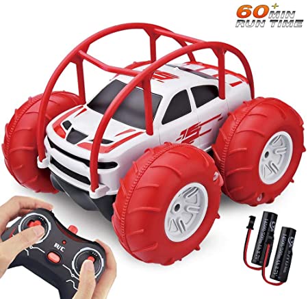 Remote Control Car Toy Gift for 3-12 Years Old Kids, 360° Flip with Colorful Light Waterproof RC Stunt Car, 4WD 2.4GHz High Speed All Terrain Electric Truck Water&Land for Boys Girls Children Birthday