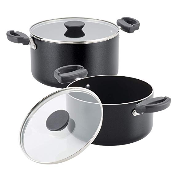 Farberware Neat Nest Space Saving Aluminum Nonstick Saucepot Set, 4-Piece, Black