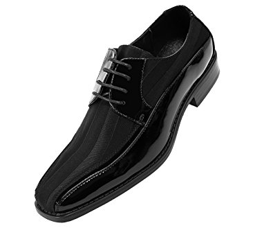 Viotti Men’s Formal Oxford Dress Shoe, Striped Satin and Patent Tuxedo Classic Lace Up, Style 179