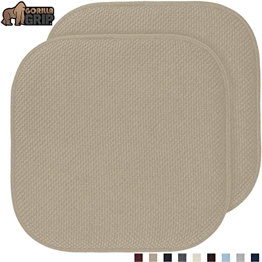 Gorilla Grip Original Premium Memory Foam Chair Cushions, 2 Pack, 16x16 Inch, Thick Comfortable Seat Cushion Pad, Large Size, Slip Resistant, Durable Soft Mat Pads for Office, Kitchen Chairs, Beige