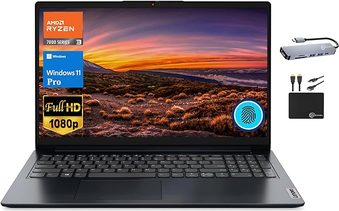 Lenovo IdeaPad Business Laptop 2024, 15.6" FHD Display, Quad-Core AMD Ryzen 3 7320U (Beat i5-1035G7), 8GB DDR5 RAM, 512GB PCIe SSD, Radeon Graphics, Fingerprint, Wi-Fi 6, Win 11 Pro  MarxsolAccessory