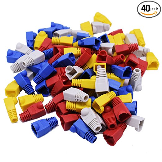 Dinger Network Cable Boots Cap Cover, Dingsun 40 pcs Cat5e Cat6 RJ45 Ethernet Network Cable Strain Relief Boots Cable Connector Plug Cover (RJ45 Boots-Red, Yellow, Light Gray, Blue)