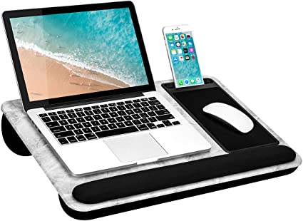 LapGear Home Office Pro Lap Desk with Wrist Rest, Mouse Pad, and Phone Holder -White Marble - Fits Up to 15.6 Inch Laptops - Style No. 91591