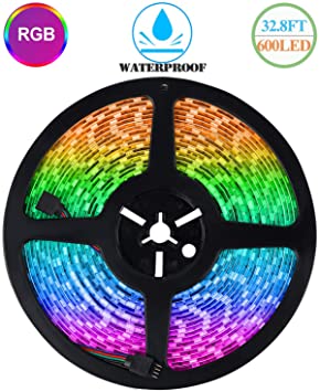 HOMELYLIFE 32.8ft RGB LED Strip Lights Super Bright Flexible Color Changing Waterproof DC 24V 600 LED SMD 5050 Tape Lights for Party Kitchen Christmas Indoor Decor (No Power   Remote)